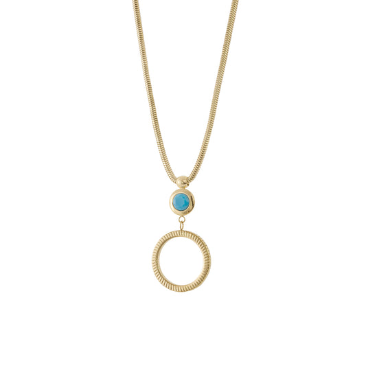 Extravaganza Steel Gold-Plated Long Necklace With Turquoise Stone And Link