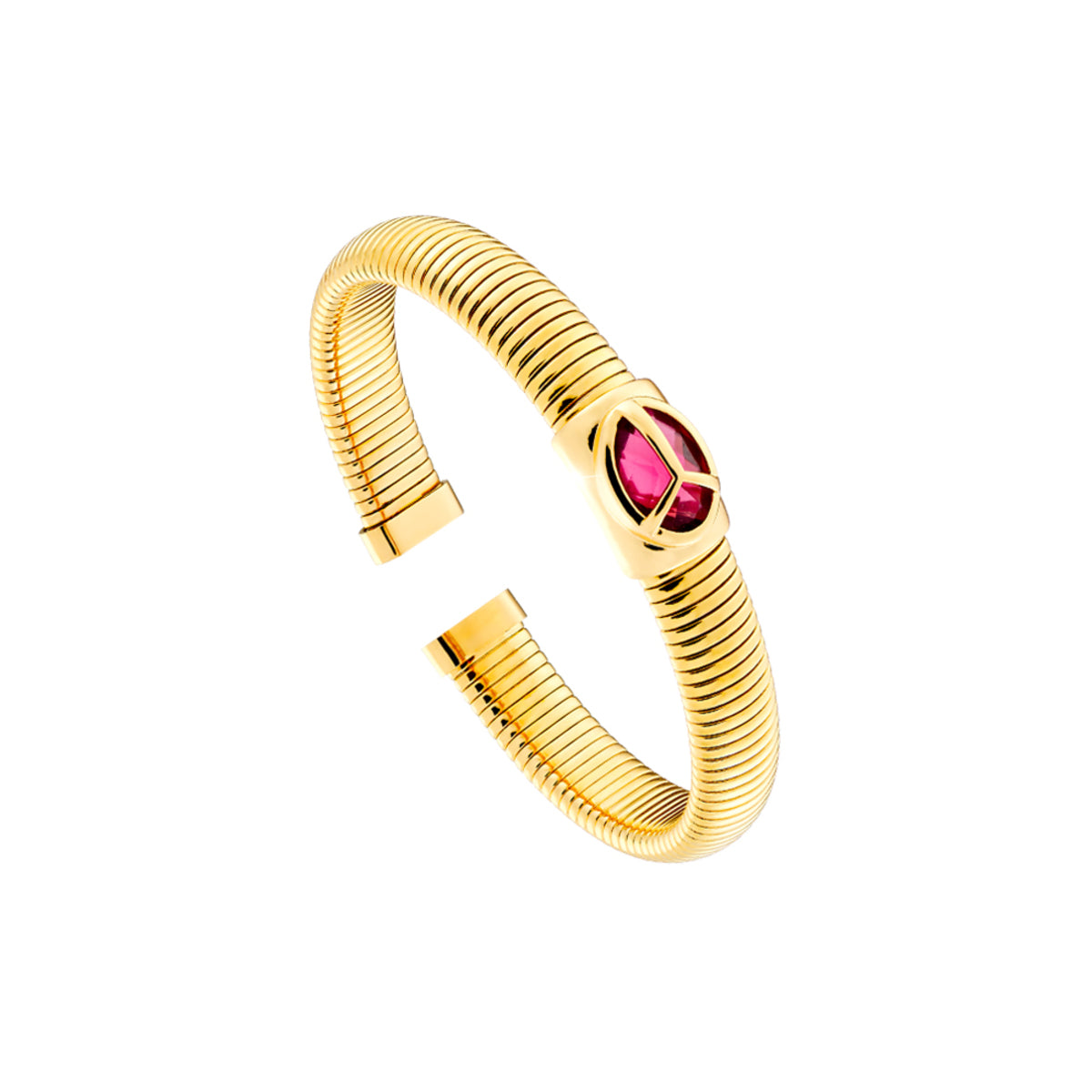 Extravaganza Steel Gold-Plated Fixed Bracelet With Fuchsia Zircons