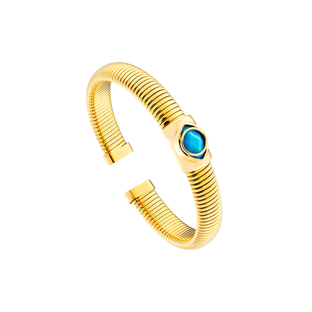 Extravaganza Steel Gold Plated Fixed Bracelet With Turquoise Zircon