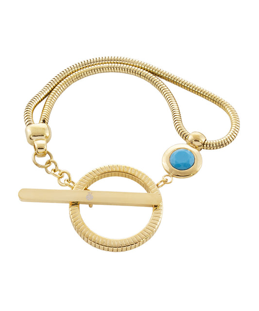 Extravaganza Steel Gold-Plated Double Bracelet With Turquoise Stone And Link