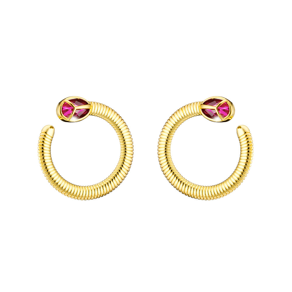 Extravaganza Steel Gold-Plated Hoops With Fuchsia Zircons