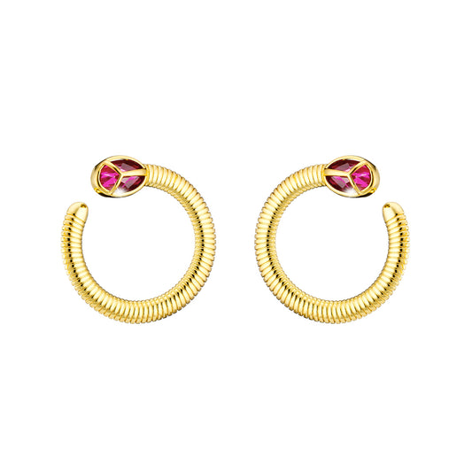 Extravaganza Steel Gold-Plated Hoops With Fuchsia Zircons