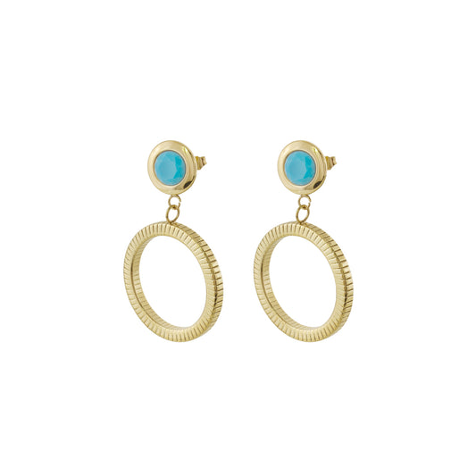 Extravaganza Steel Gold Plated Earrings With Turquoise Stone And Hoop