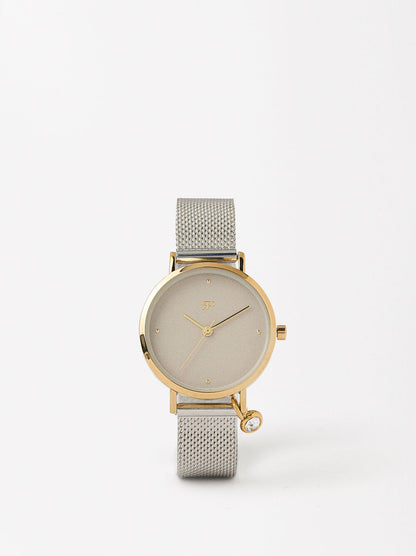 Parfois Watch With Stainless Steel Metallic Mesh Strap