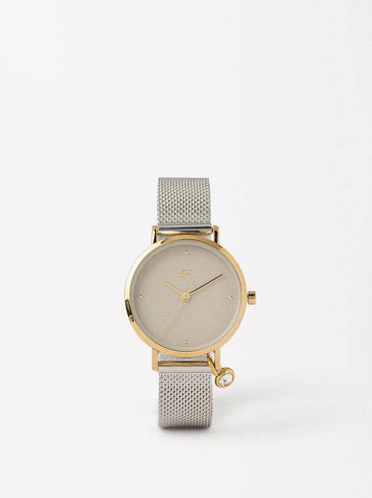 Parfois Watch With Stainless Steel Metallic Mesh Strap